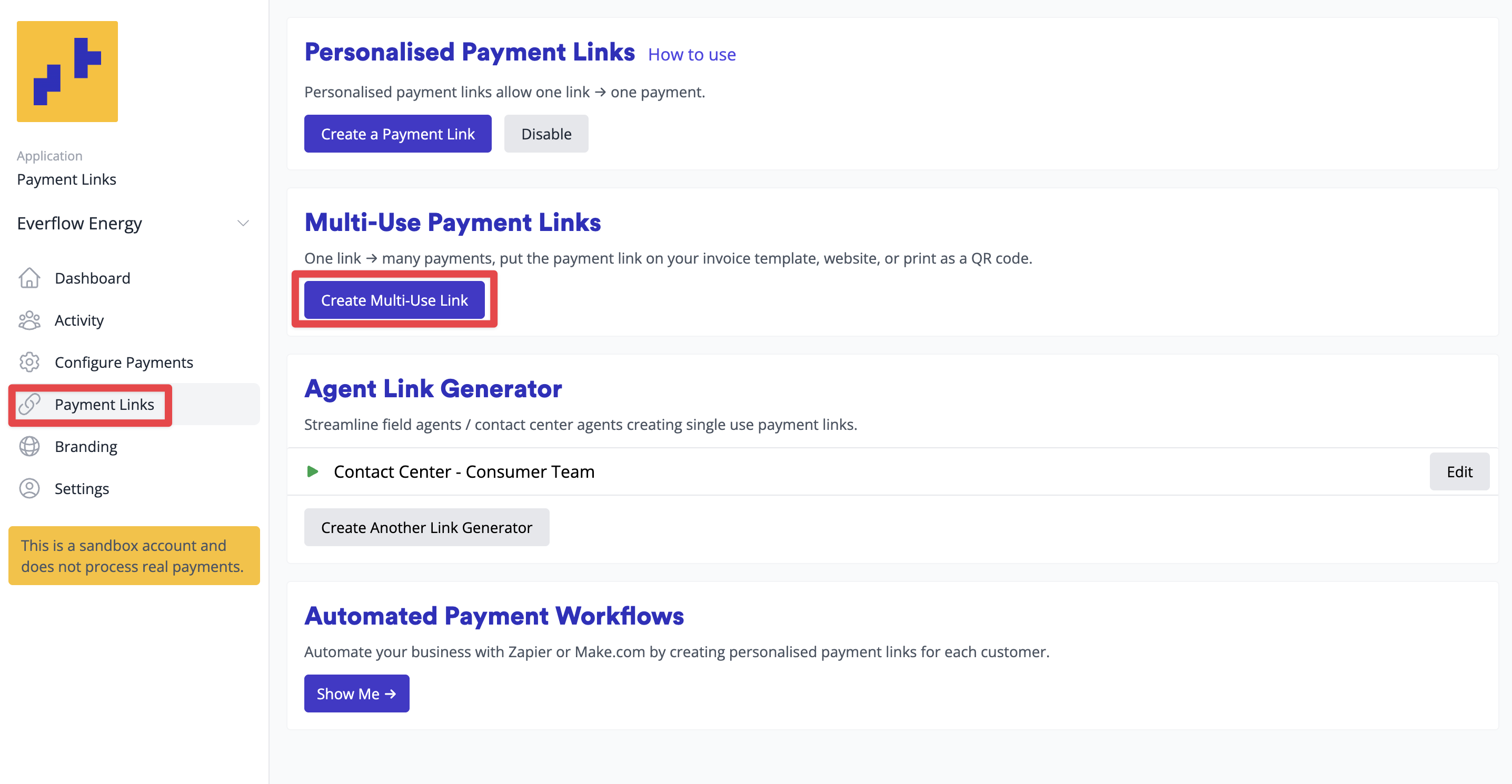 Create Multi-Use Payment Link